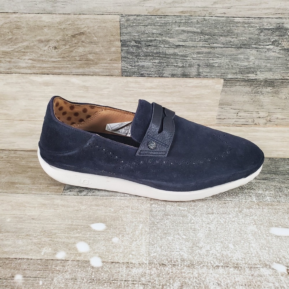 UGG Cali Mens Penny Loafers Sz 7 Navy Blue Suede Casual Round Toe Slip-On Shoes